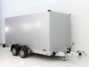 Vezeko Koffer-Absenkanhänger 167x400cm Höhe: 190cm 3,5t | Silber-Neu